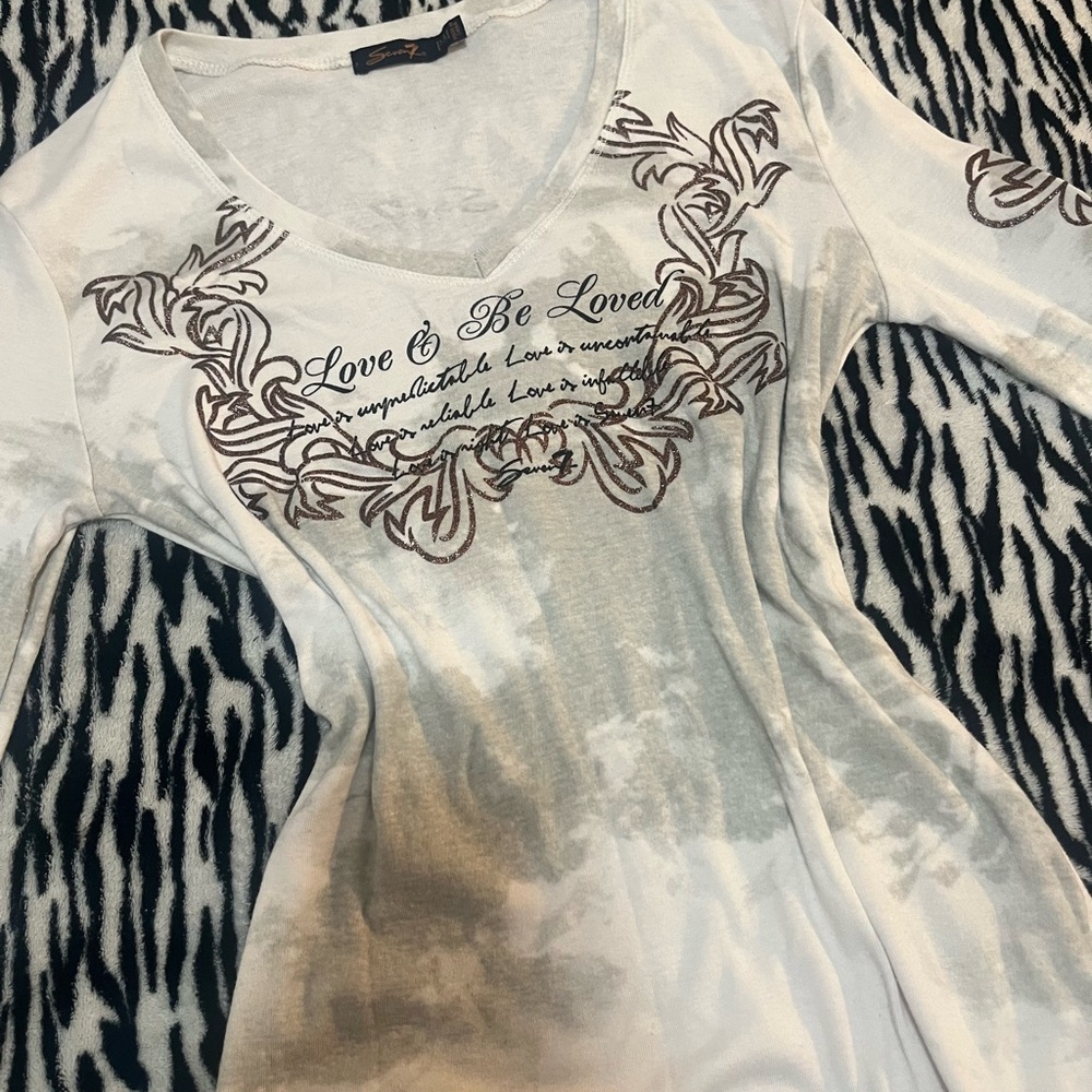 y2k white and brown long sleeve top